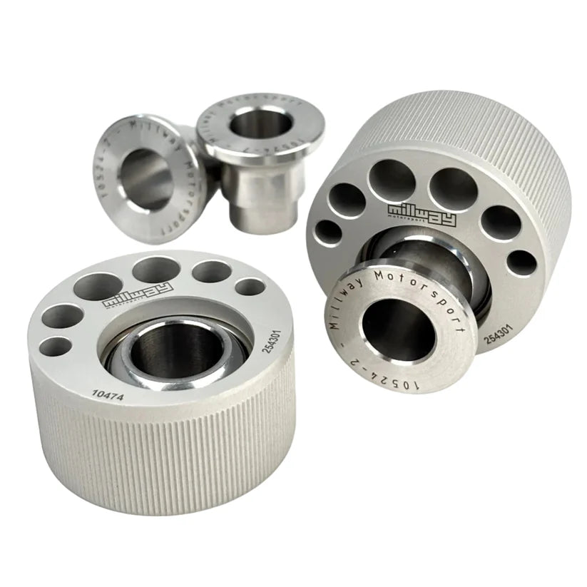 Millway Motorsport Uniball Rear Control Arm Outer Bushings (E9X M3, E82 1M, F8X/G8X M2/M3/M4, E8X/E9X 1/3 Series, F1X/F2X/F3X 1/2/3/4 Series, i8, Toyota Supra)
